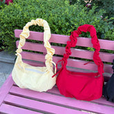 Korean Casual Pleated Drawstring Handbags Simple Solid Crossbody Bag Sweet Y2k Aesthetic Office Lady Shoulder Bags